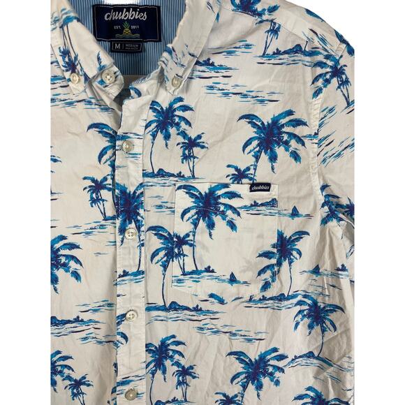 Chubbies Men’s Resort Wear Paradise White/Blue Stretchy Button Down Size Medium - Picture 3 of 8